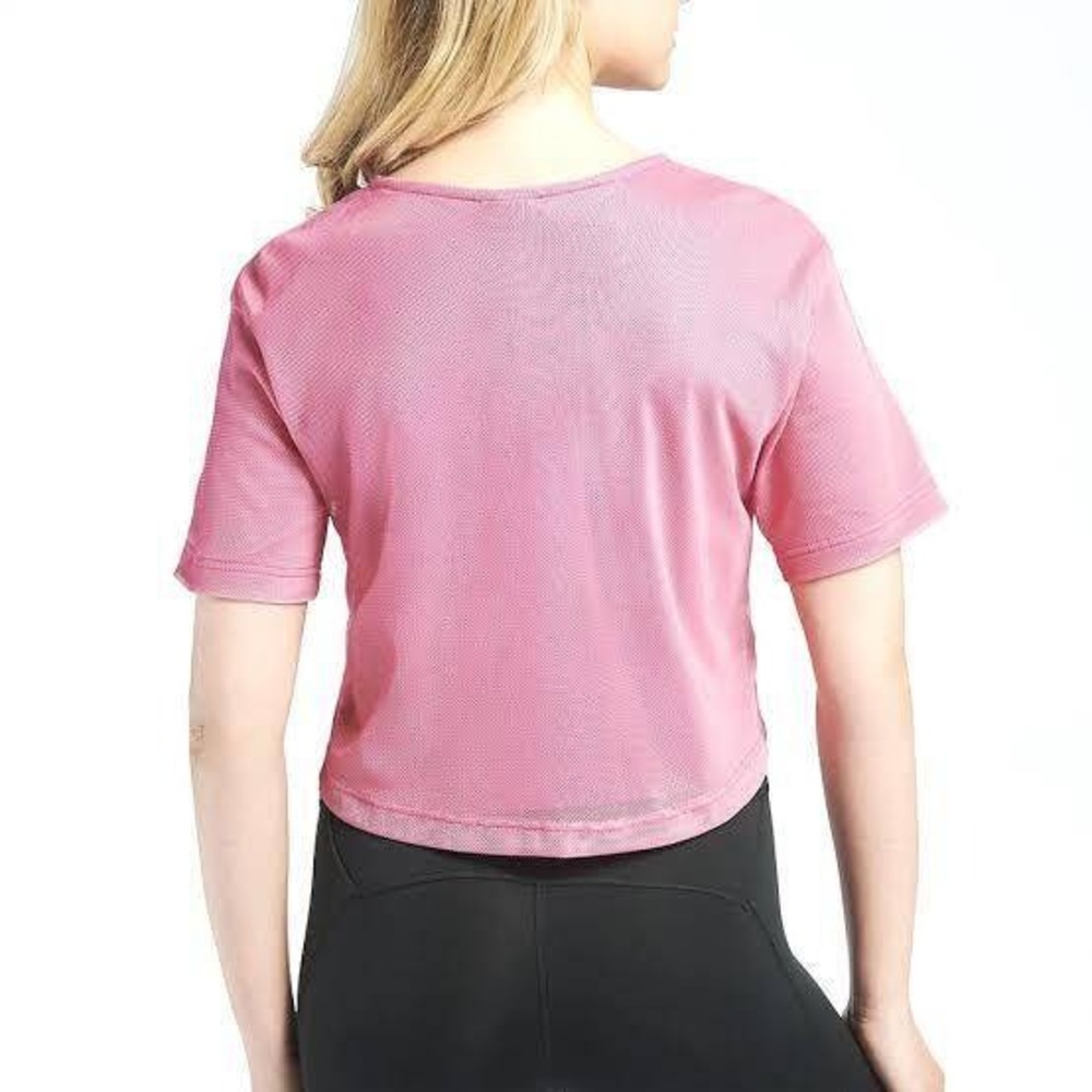 Nike Air Womens Pink Mesh Overlay Crop Top XS Short Sleeve Graphic Tee - Picture 2 of 8